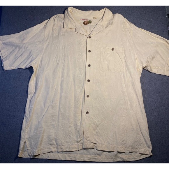 Caribbean Other - CARIBBEAN mens SILK Shirt XL YELLOW PINEAPPLE Lightweight OUTDOOR‎ COMFORT